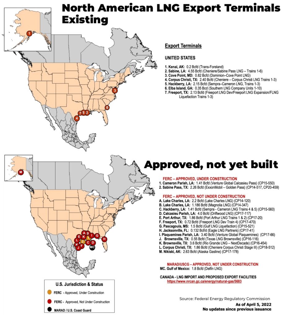 US LNG export terminals existing approved invest - The Oregon Group - Investment Insights