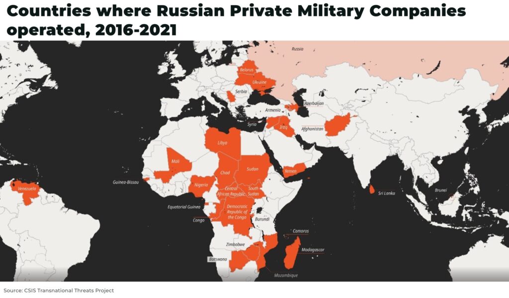 Países donde operaban las empresas militares privadas rusas 2016 2021 - The Oregon Group - Investment Insights